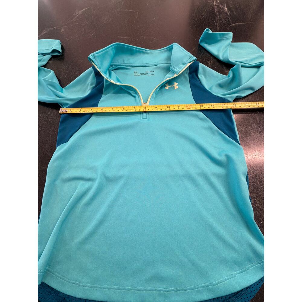 Under Armour girls turquoise heatgear long sleeve layer 1/4 zip  YM - Picture 4 of 6